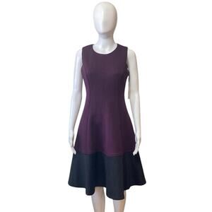 CALVIN KLEIN Tailored Aubergine & Black Sleeveless Scuba Fit & Flare Dress US 4
